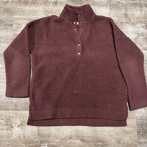 Aerie Sherpa Quarter Button Pullover Size Small